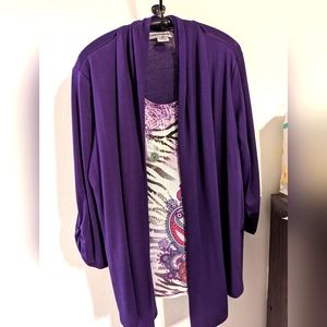 NWOT - Blouse with attached Jacket - Purple and Abstract- Large